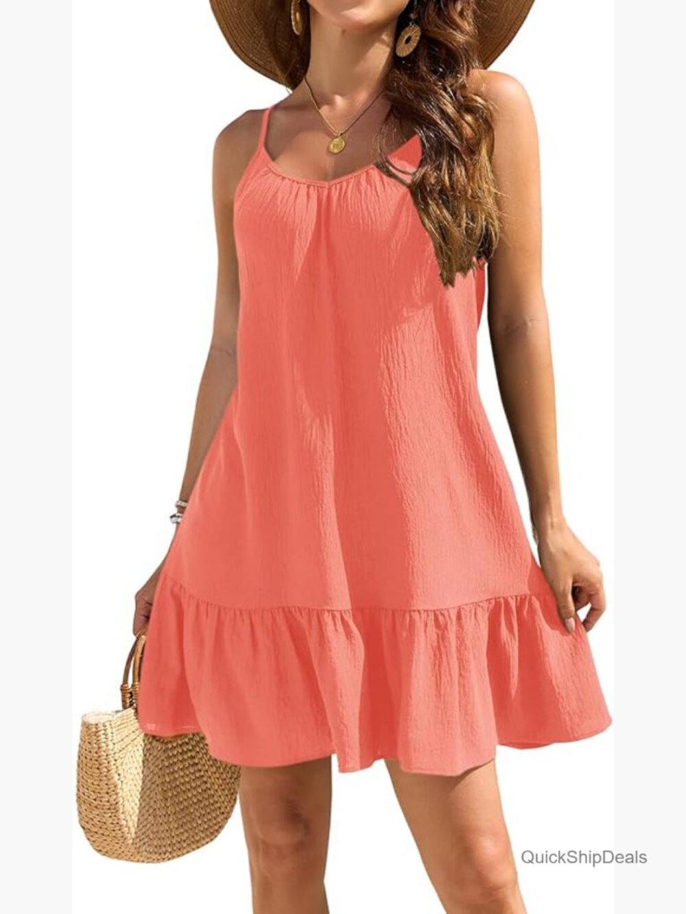 Spaghetti Strap Swim Cover Up Dress with Ruffle Hem